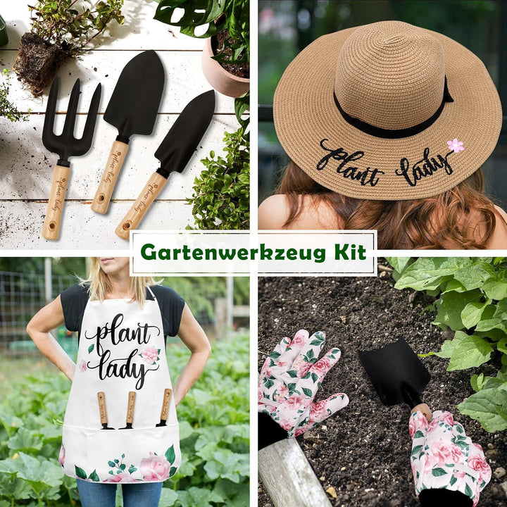 Pflanze Dame Gartenwerkzeug Kit mit Pflanzwerkzeugen Strohhut Blumenschürze Handschuh Frauen Geburts
