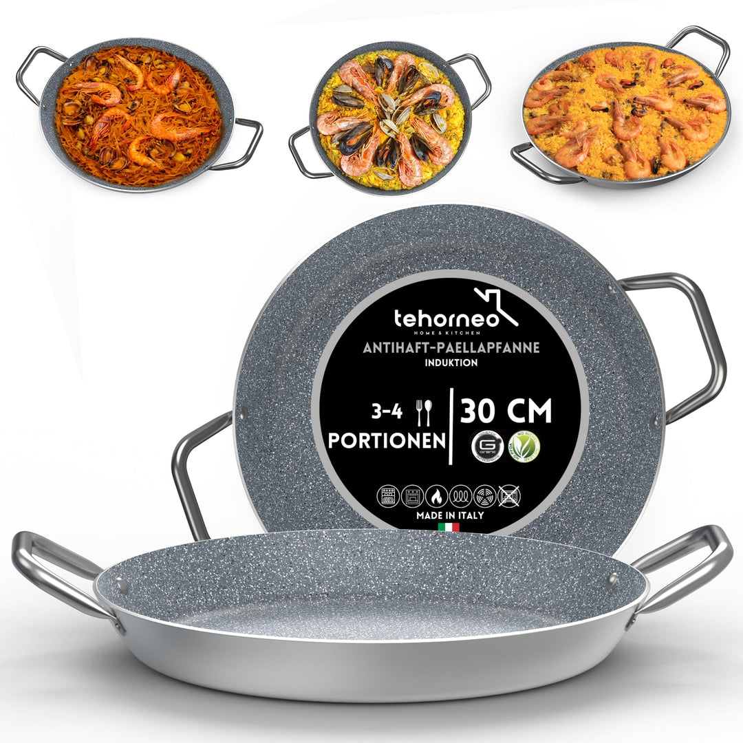 TEHORNEO Paella Pfanne Induktion, Paella Pfanne 30 cm Antihaftbeschichtete aus Aluminium 3-4 Portion