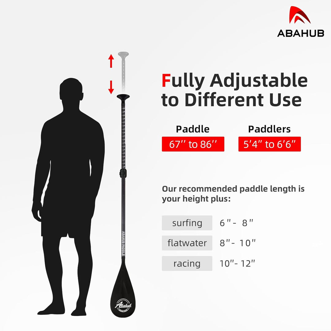 Abahub 3teilig Carbon SUP Paddel mit Paddeltasche Stand Up Teleskoppaddel 170-218cm Karbonschaft+Kun
