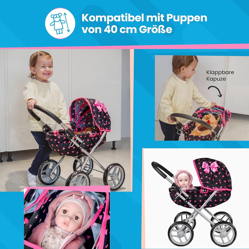 Kinderplay Puppenwagen ab 1 2 3 Jahre, Kinderwagen Spielzeug - Puppenwagen Kombi, Leichte und Stabil