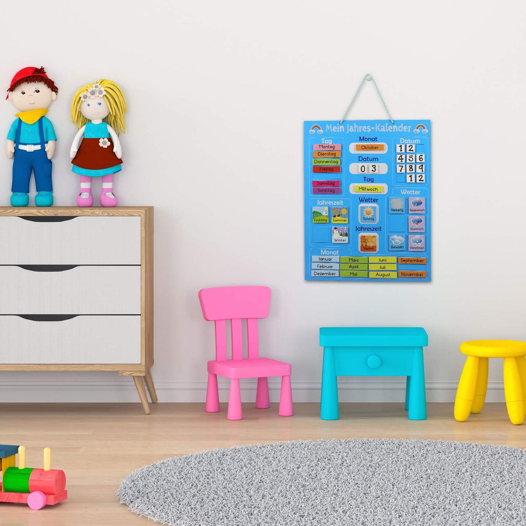 Navaris Kalender Tafel für Kinder - Lerntafel Jahreszeiten Uhr - Magnet Spiel Lernuhr - Kinderkalend