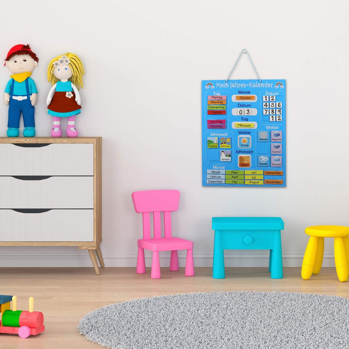 Navaris Kalender Tafel für Kinder - Lerntafel Jahreszeiten Uhr - Magnet Spiel Lernuhr - Kinderkalend