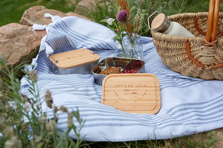 LÄSSIG Kinder Brotdose Edelstahl und Bambus Frühstücksbox nachhaltig Kindergarten Schule/Lunchbox Ad