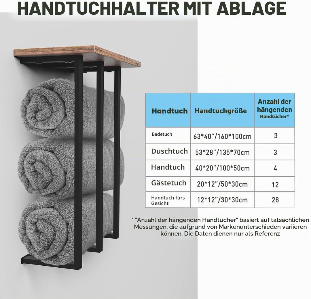 Handtuchhalter zur Wandmontage mit Regal, Badezimmer-Handtuchaufbewahrung für gerollte Handtücher, P