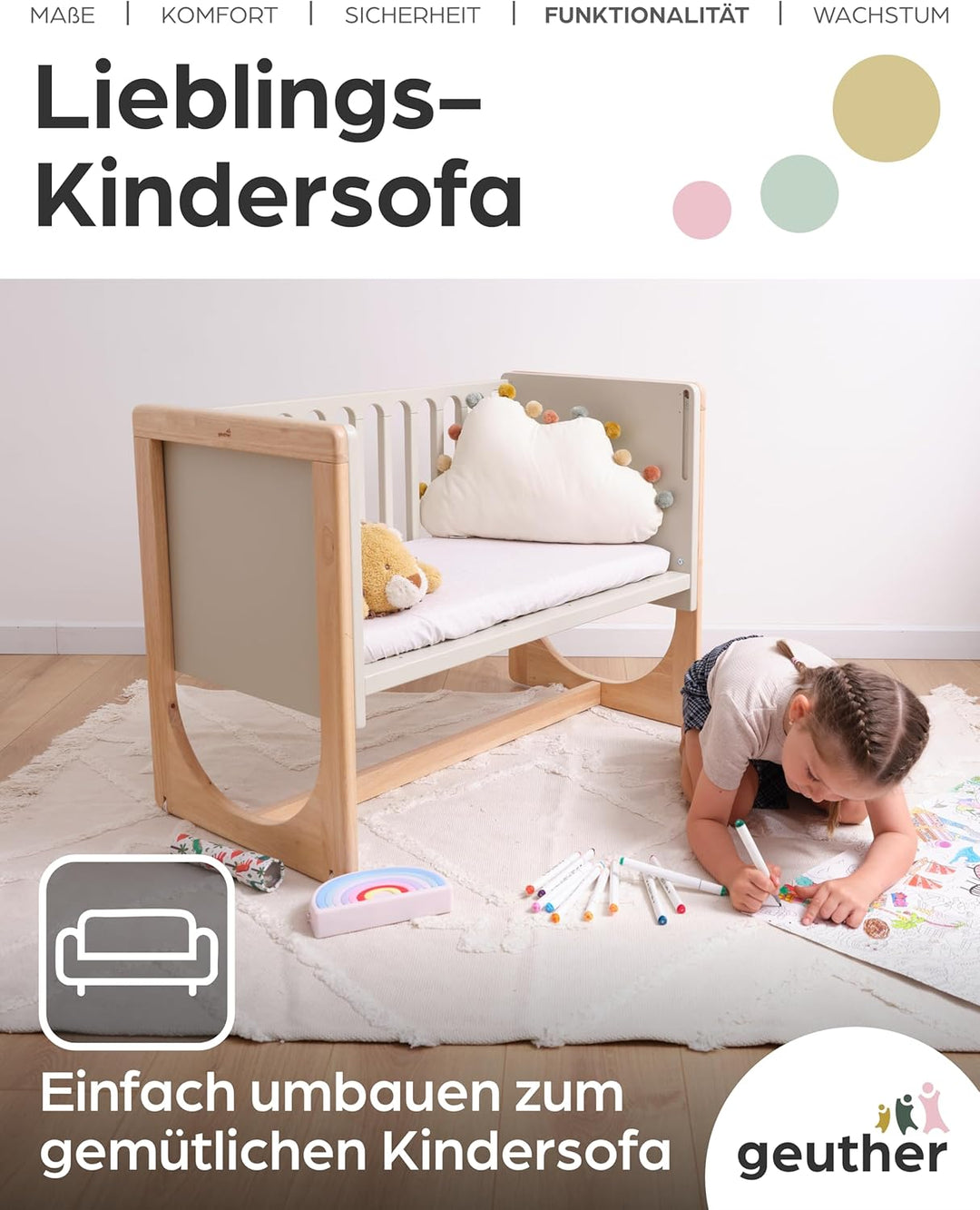 Geuther 4-in-1 Beistellbett Baby Hato, Baby Erstausstattung für Babyzimmer ab Geburt I Babybett mit