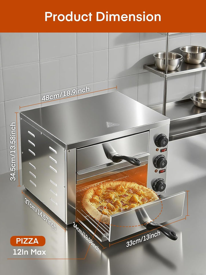 Professional Doppel Pizzaofen 3000W, 12 Zoll Kommerzieller Pizzabackofen Elektrisch Edelstahl mit 15