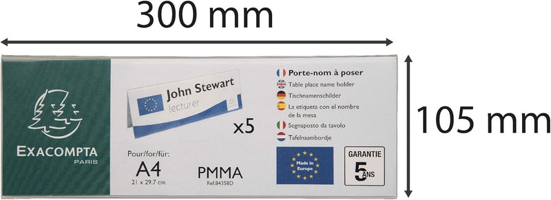 Exacompta 84358D 5er Pack Tisch-Namensschilder Querformat DIN A4 gefaltet aus hochwertigem Acryl bei