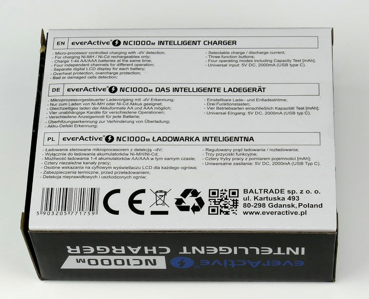 everActive Ladegerät für NI-MH, NI-Cd, 1-4x R6/AA, R03/AAA, professionell und schnell, USB-C NI-MH p