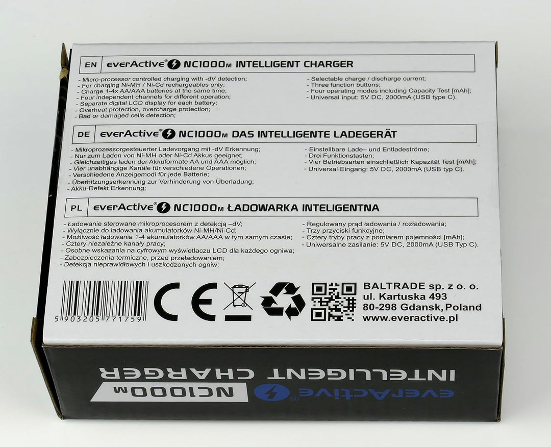 everActive Ladegerät für NI-MH, NI-Cd, 1-4x R6/AA, R03/AAA, professionell und schnell, USB-C NI-MH p