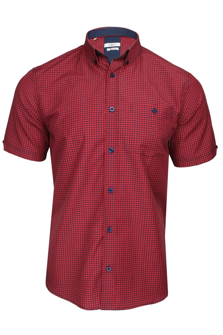 Xact Herren Kurzarmhemd mit Gingham-Karo, Button-Down-Kragen, Normale Passform S Chilli Red/ Navy, S