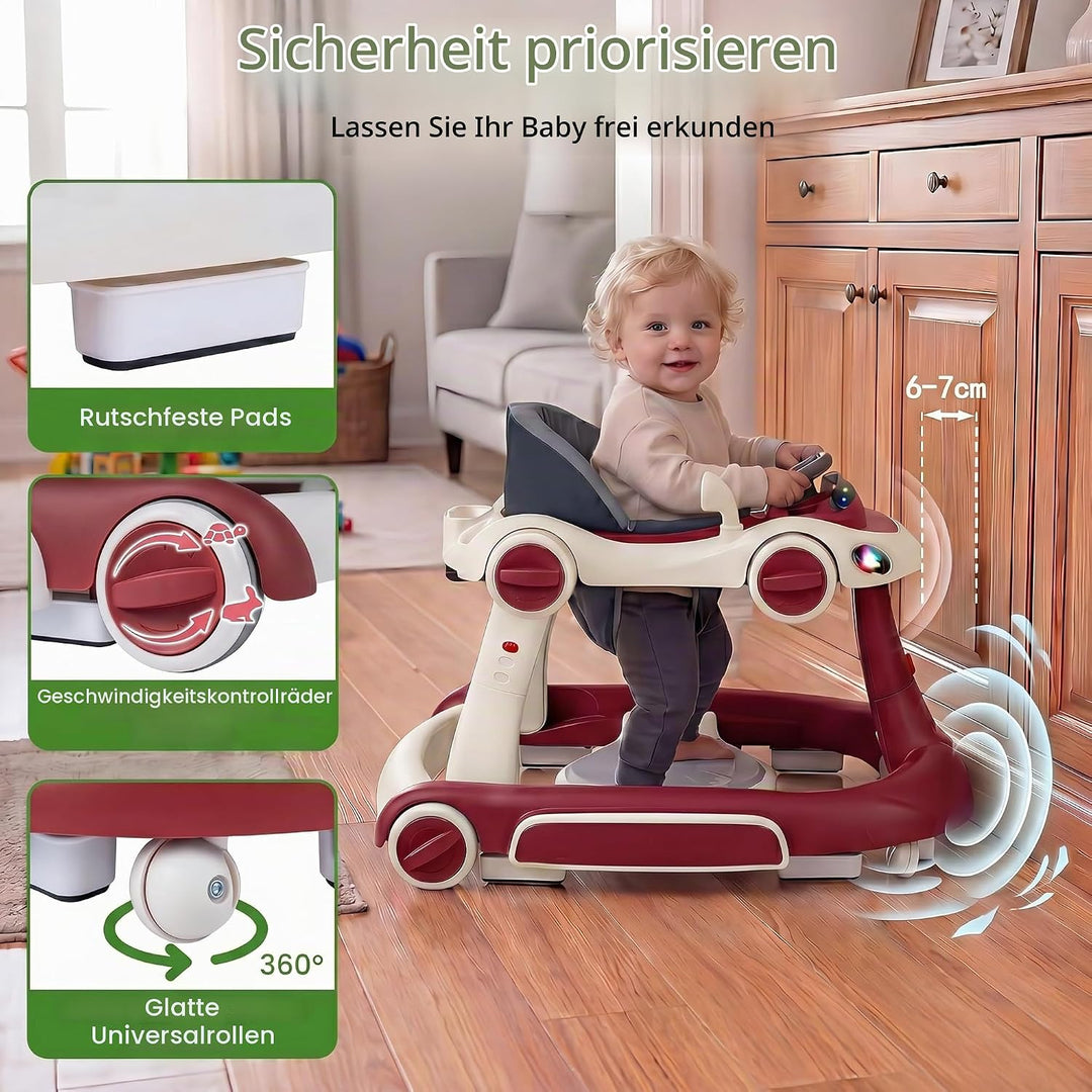 LIFEZEAL Lauflernwagen mit Sonnenschirm, 6-in-1 Lauflernhilfe Gehhilfe Baby mit Licht, Musik, Spiele