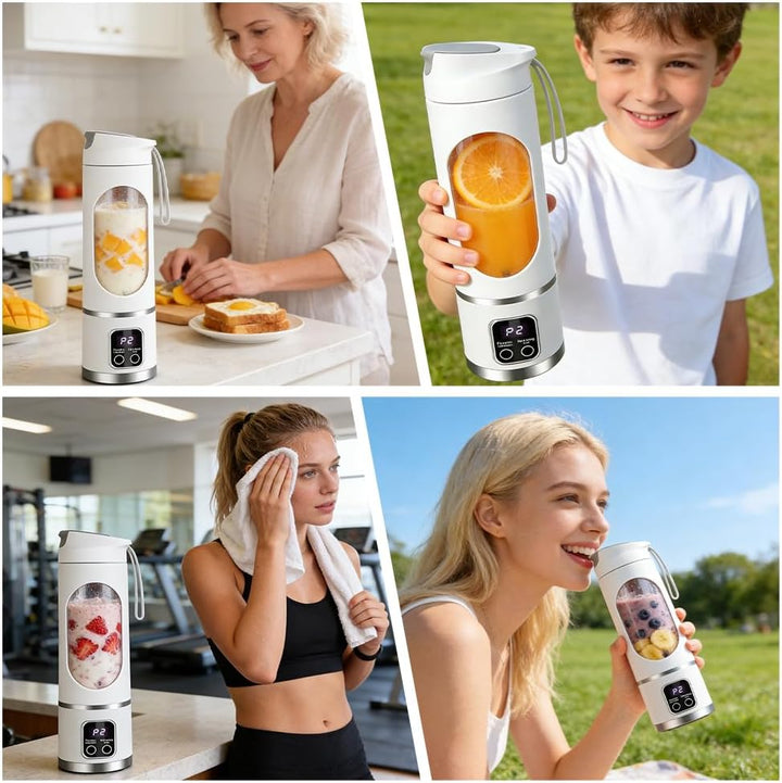 Tragbarer Mixer Smoothie Maker, 450ml USB Mini Mixer to Go mit Digitalanzeige, 12-Klingen Portable B