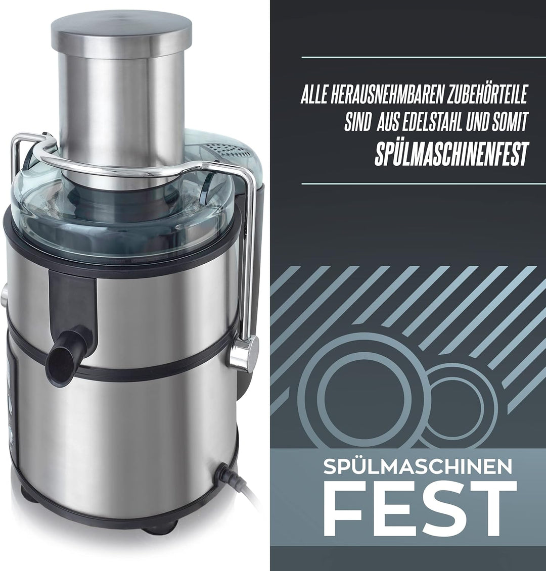HEINRICHS Entsafter Juicer für Obst und Gemüse, Edelstahl 800W, digital,4 Geschwindigkeitsstufen,Saf