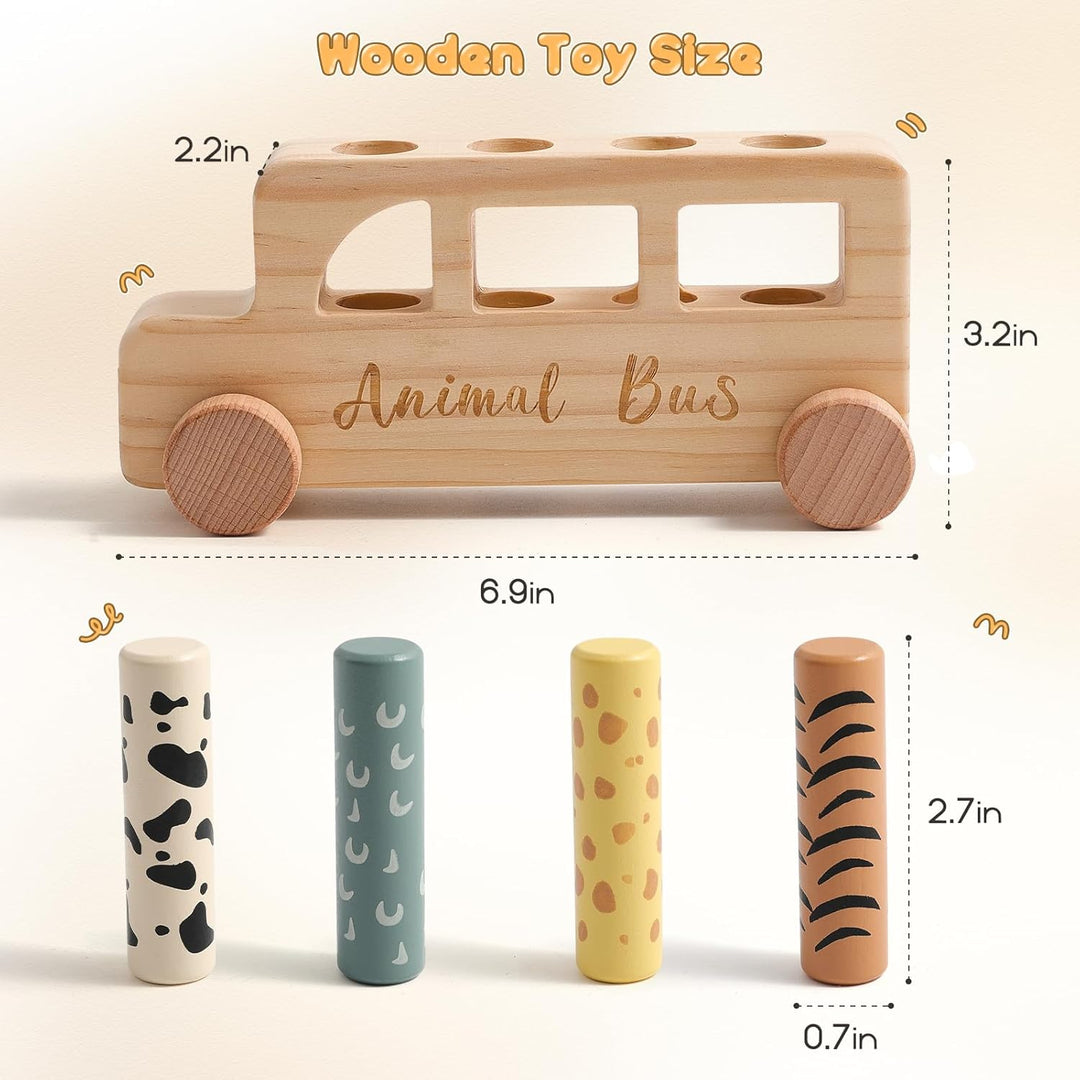 Mamimami Home Holz Pop Up Spielzeug Baby | Montessori-Spielzeug, bunter Tierbus für Kleinkinder | Vo