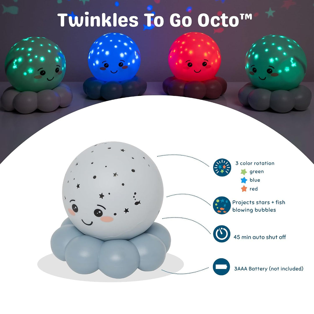 Cloud b Twinkles To Go Octo Pastell Blau – Tragbarer Stern- &amp; Fisch-Nachtlichtprojektor für Kinder –