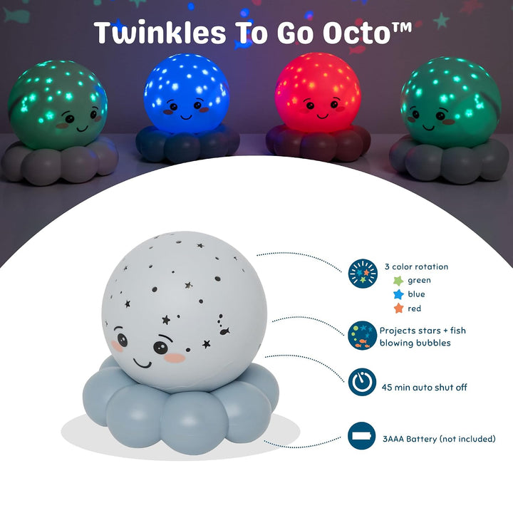 Cloud b Twinkles To Go Octo Pastell Blau – Tragbarer Stern- &amp; Fisch-Nachtlichtprojektor für Kinder –
