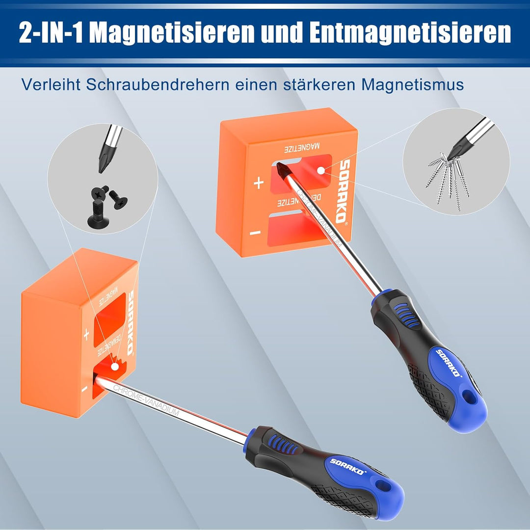 SORAKO Schraubendreher Set,11-tlg schraubendreher set magnetisch mit 2-IN-1 Magnetisierer, magnetisc
