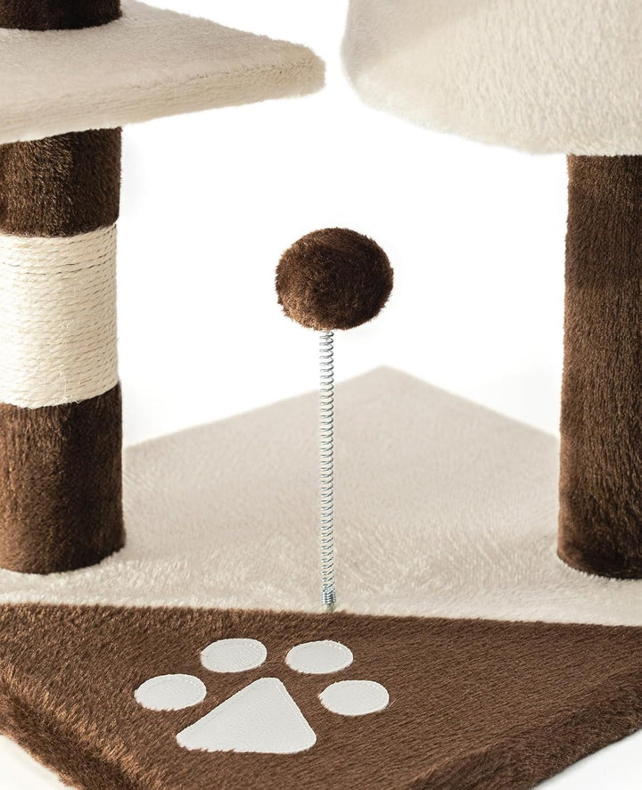 lionto Kratzbaum für Katzen mit 2 Plüschbällen & Spielseil, Höhe 112 cm, Katzenbaum mit Sisalseil &