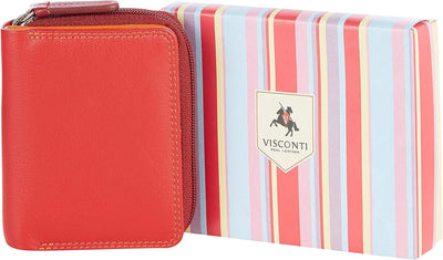 VISCONTI 100% Leder Geldbeutel Damen RFID Schutz Geldbörse Damen Portemonee Bifold Mehrfarbig Portmo