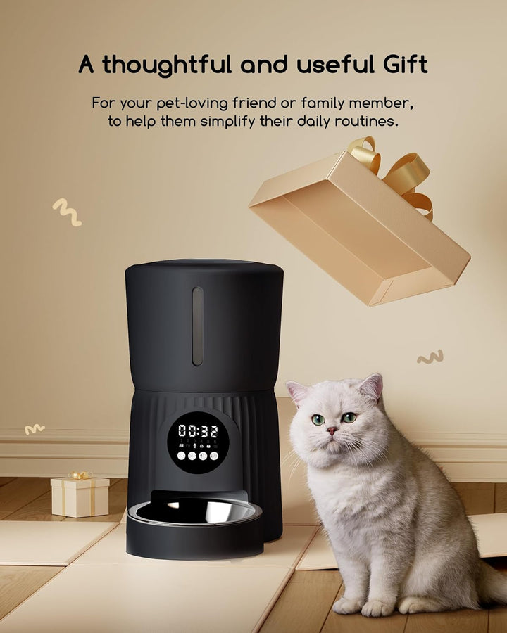 Faroro Futterautomat Katze, 4L Katzenfutter Automat, Futterspender Katze Mit 1–6 Mahlzeiten Pro Tag,