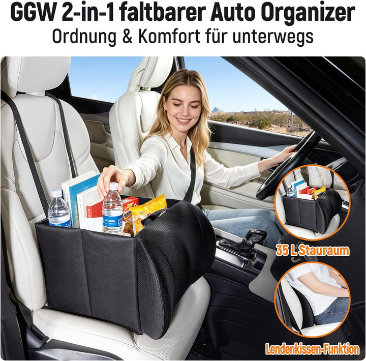 2-in-1 Klappbarer Kofferraum-Organizer mit Lendenkissen-Funktion - Robuste faltbare Box als Sitz- un