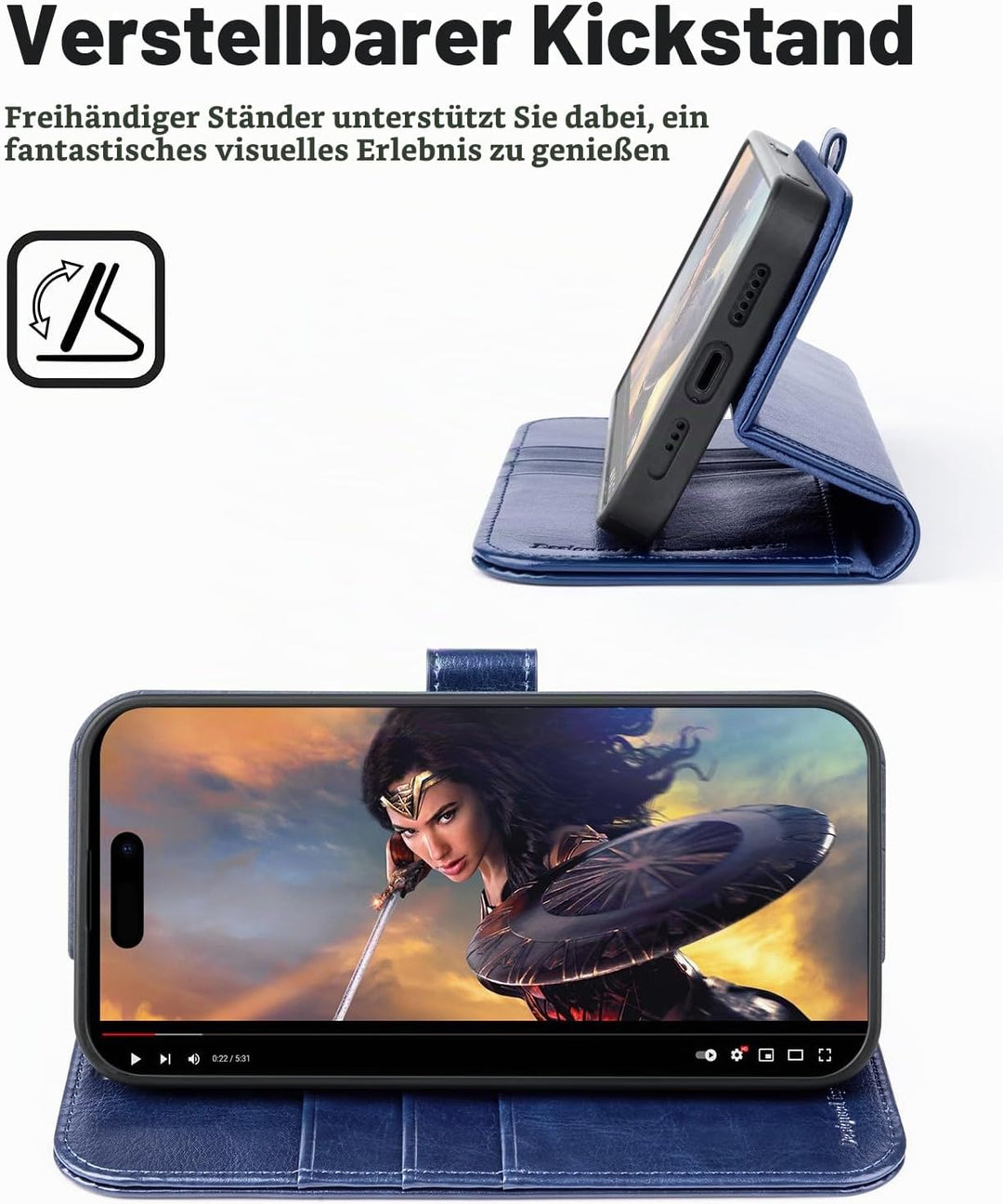 OCASE iPhone 15 Pro Max Hülle(2in1) Leder Stossfestes Case [Abnehmbare magnetische Hülle] [Kabellose