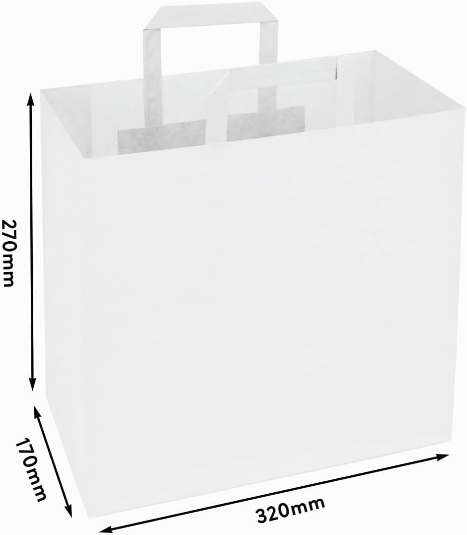 verpacking 250 Papiertragetaschen mit Flachhenkel 27 x 32 x 17 cm Weiss - Papiertüten Bio Papiertasc