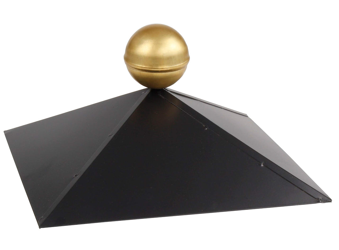 SunnyDeals Pavillon-Firsthaube 4-eckig schwarz, Messingkugel, 34,5 cm | Schwarze glänzende Pulverbes