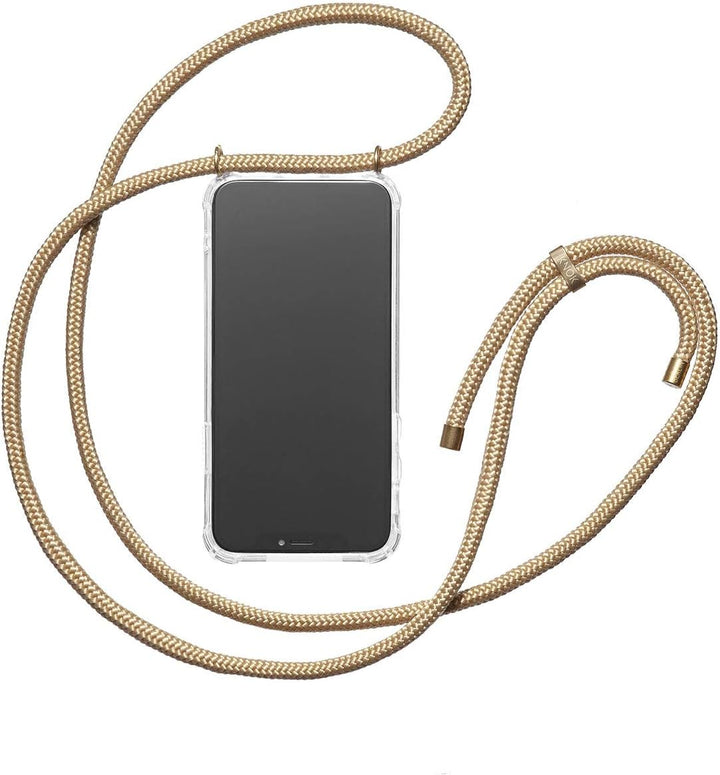 KNOK Premium Handykette für Apple iPhone 16 Plus, Gold, transparent | Silikonhülle mit fest verbunde