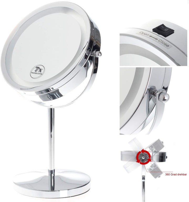 TUKA-i-AKUT Beleuchtet LED Kosmetikspiegel 5X Vergrösserung, 7" Schminkspiegel Badzimmerspiegel für