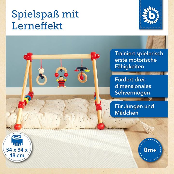 Bieco Spieltrapez | Spielbogen Baby Holz mit Figuren & Kugeln | Spielebogen Holz Baby | Spieltrapez