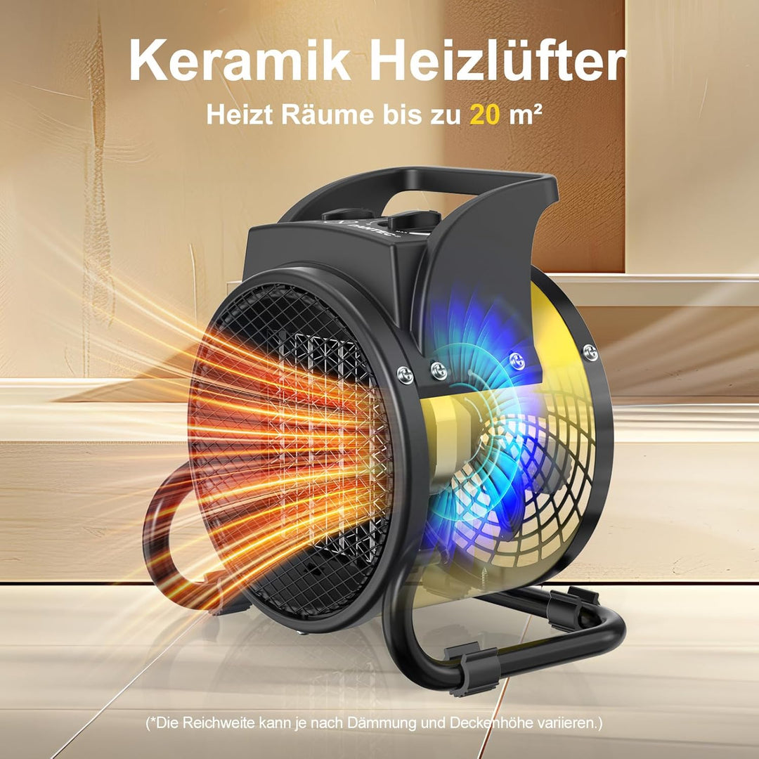 Heizlüfter 2000 Watt Keramik Heizstrahler Elektroheizer Bauheizer Bautrockner mit Thermostat Heizger