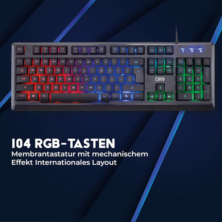 DR1TECH Puma Ergonomische Gaming Tastatur Mit LED Hintergrundbeleuchtung Für PC/PS4 - 104 Tasten Mit