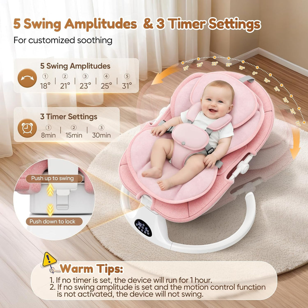 Verstellbare Rückenlehne Babyschaukel, Bluetooth Elektrisch Babywippe Mit Abnehmbares Kissen und Abn