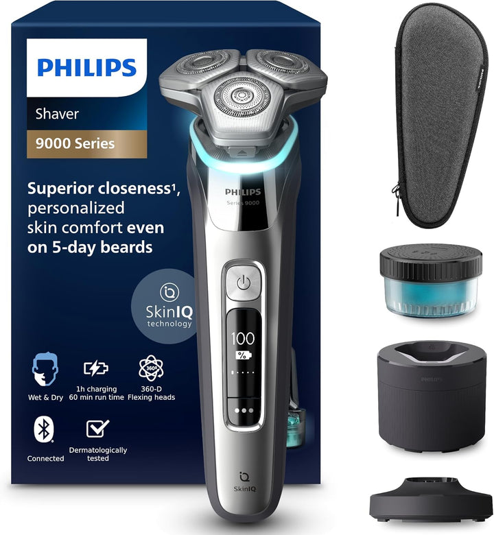 Philips Shaver S9000 – Elektrischer Nass-& Trockenrasierer für Männer, Dunkelchrom, Lift & Cut Syste