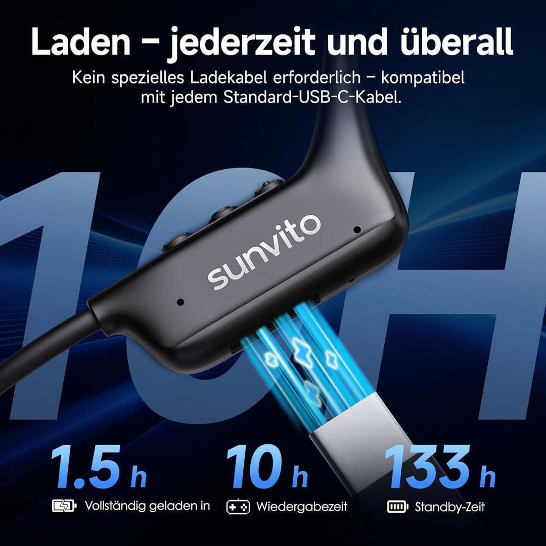 Knochenleitung Kopfhörer Bluetooth 6.1, IPX7 wasserdichte Open-Ear Kopfhörer mit Mikrofon, leichte B