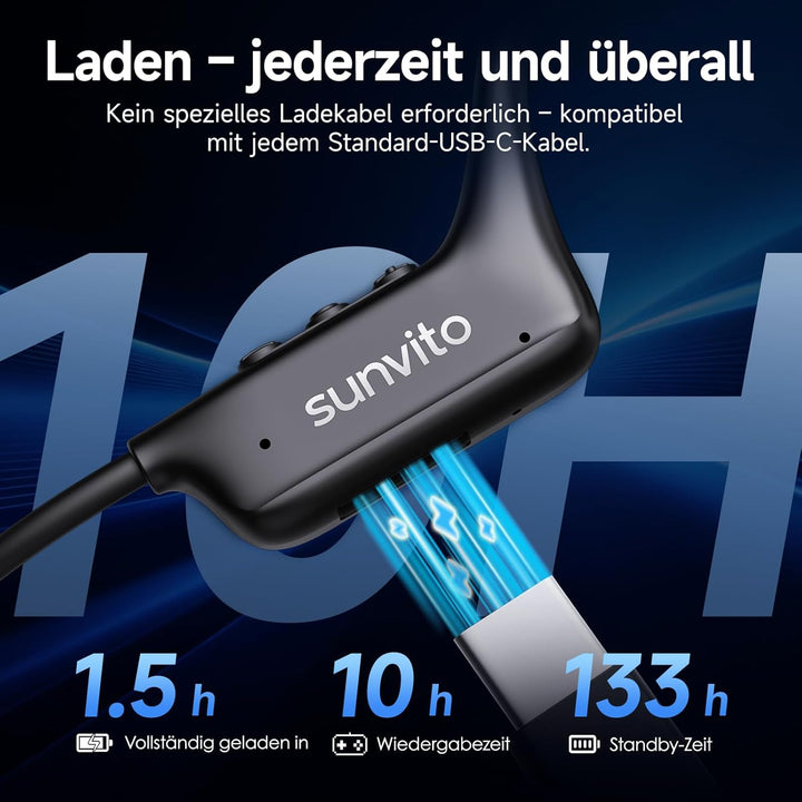 Knochenleitung Kopfhörer Bluetooth 6.1, IPX7 wasserdichte Open-Ear Kopfhörer mit Mikrofon, leichte B