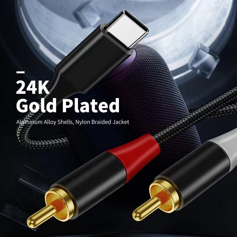USB C auf Cinch Audio Kabel Type C auf 2RCA Stereo Adapterkabel kompatibel mit iPhone 15 -Serie, iPa