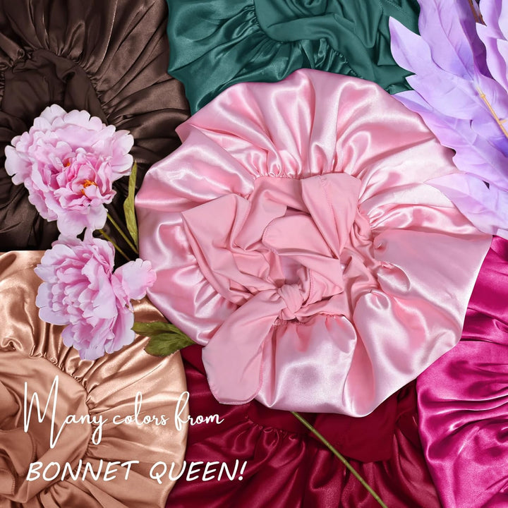 BONNET QUEEN Satin Seiden Schlafmütze Verstellbar Damen Herrn Motorhauben Nacht Haarpflege Schutz Ko