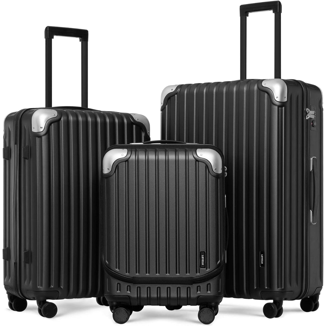LEVEL8 Koffer Trolleys Handgepäck Hartschalenkoffer Rollkoffer Reisekoffer, TSA Schwarz Set 20/24/28