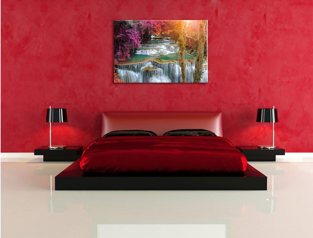 Pixxprint Wasserfall im Regenwald als Leinwandbild/Grösse: 100x70 cm/Wandbild/Kunstdruck/fertig besp