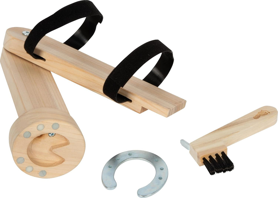 small Foot Putzhufe Set, realistisches Pferdepflege-Zubehör aus Holz, 2er-Set mit Hufeisen und Hufau