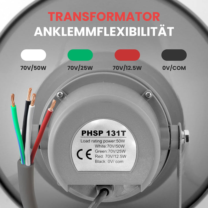 Pyle PA-Hornlautsprecher Innen/Aussen – Kompakter 34 cm Lautsprecher, 50 W, 400 Hz–5 kHz, 8 Ω, 70 V