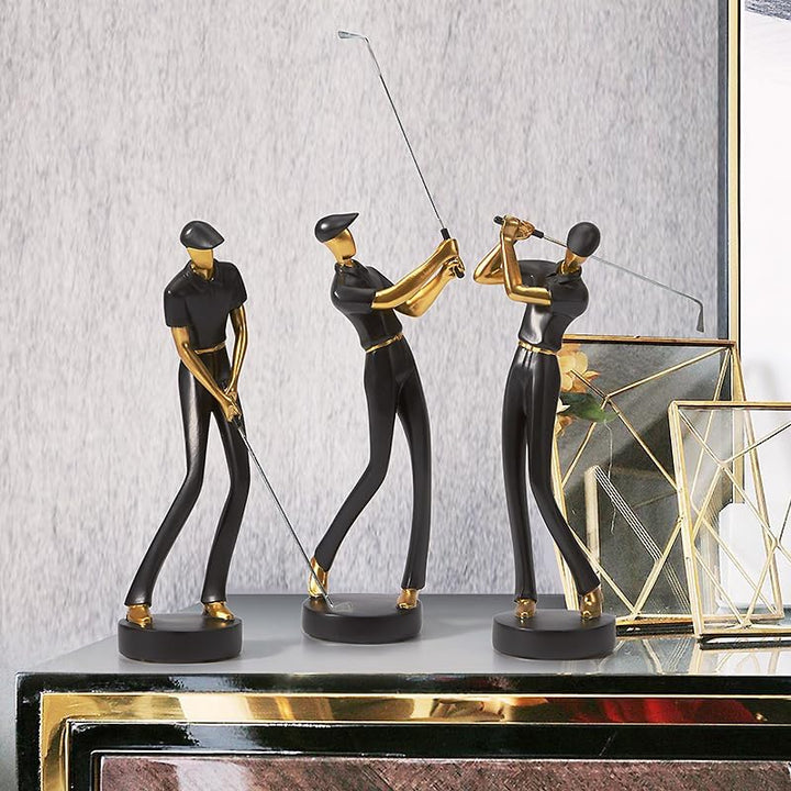 Amoy-Art Golfer Figuren Statue Modern Dekor Skulptur Wohnzimmer Kunst Golfspieler Arts Polyresin Wei