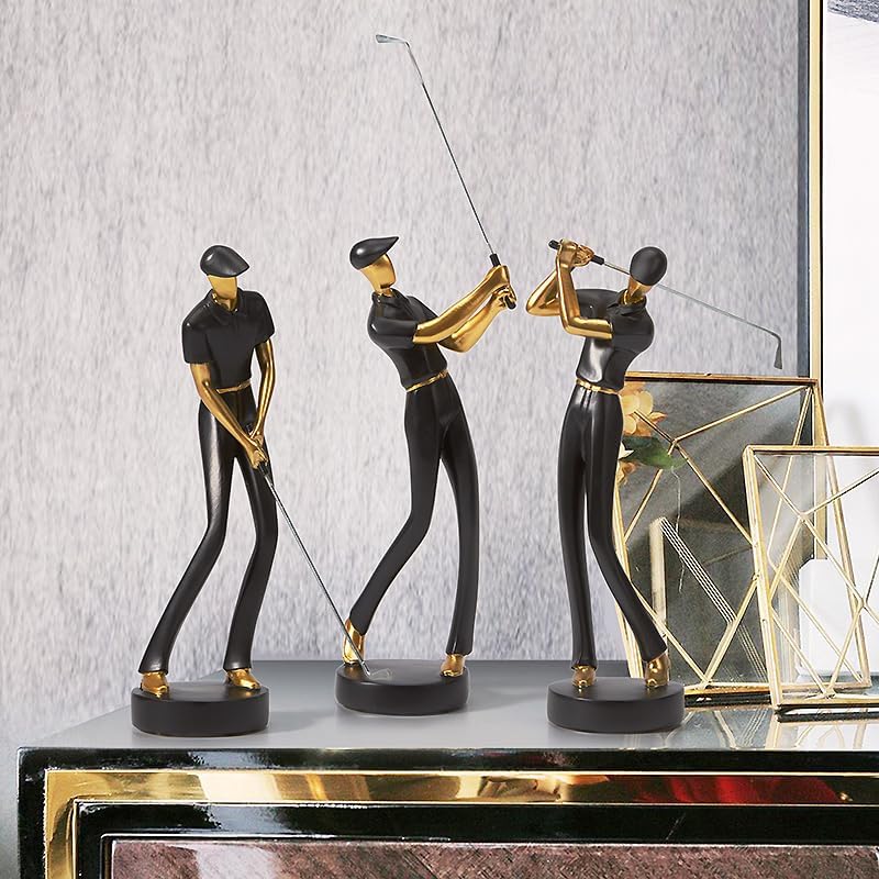 Amoy-Art Golfer Figuren Statue Modern Dekor Skulptur Wohnzimmer Kunst Golfspieler Arts Polyresin Wei