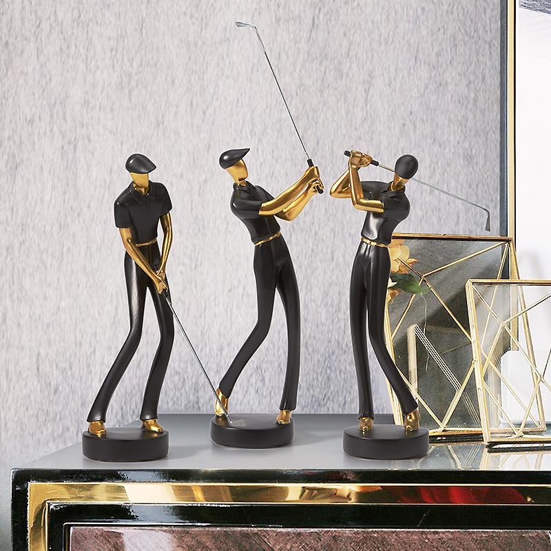 Amoy-Art Golfer Figuren Statue Modern Dekor Skulptur Wohnzimmer Kunst Golfspieler Arts Polyresin Sch