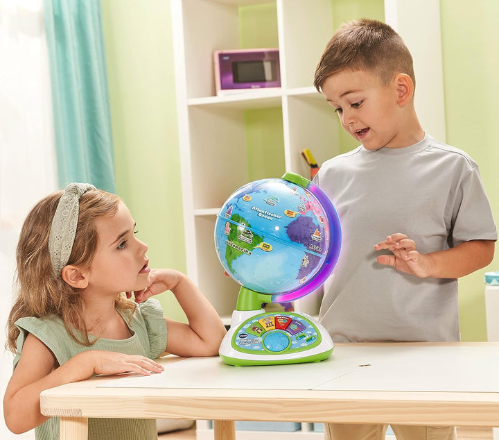 VTech Interaktiver Junior-Globus – Leuchtender Kinderglobus mit 48 Touch-Punkten, 3 Spielmodi und Mu