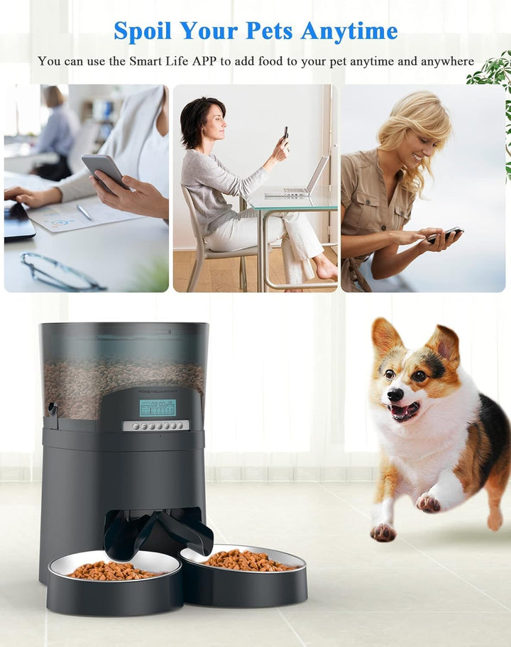 HoneyGuaridan Futterautomat Katze App Gesteuert mit 2 Näpfe, 4.5L Katzen Futterautomaten mit Timer,