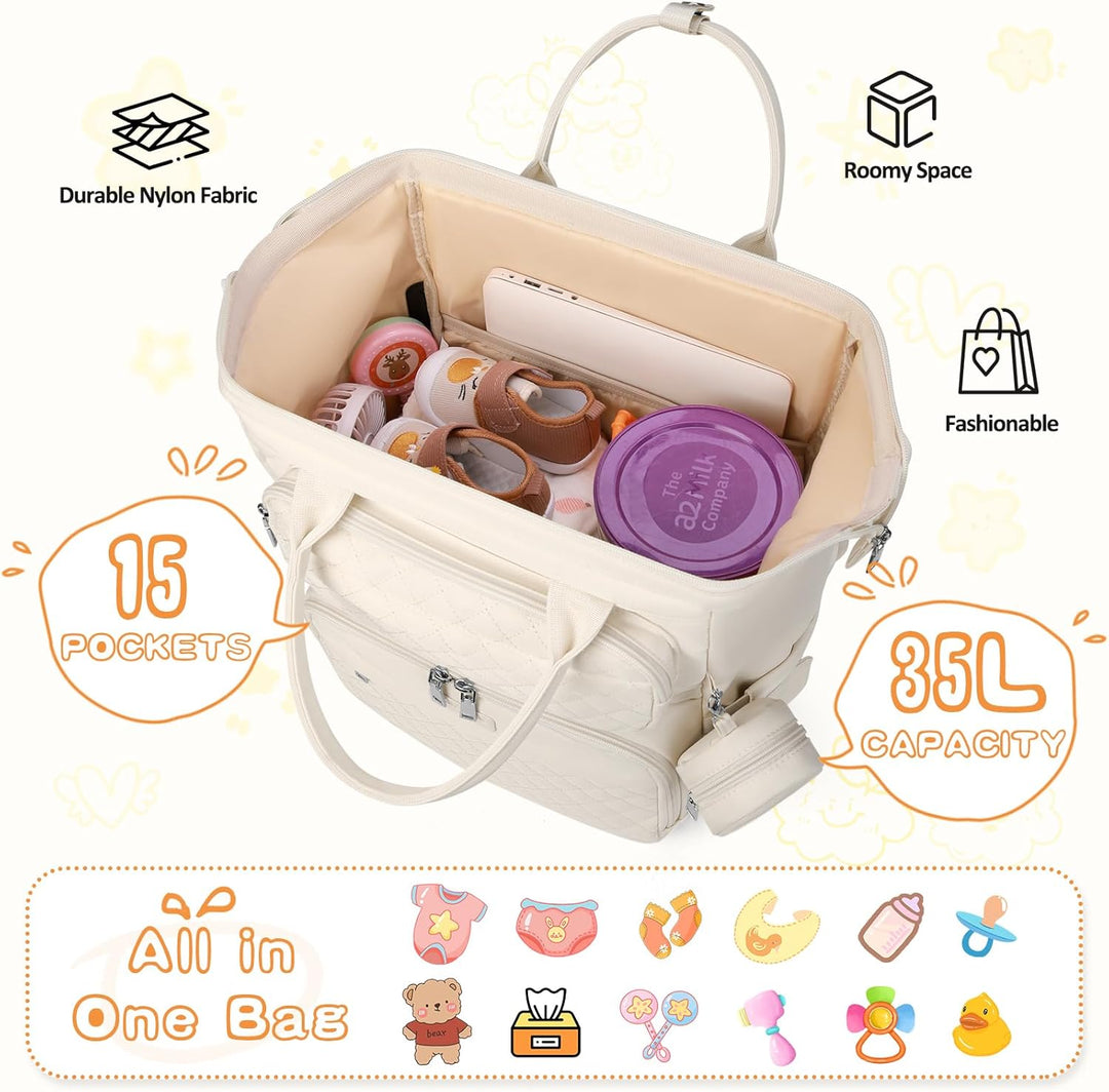 RAINSMORE Baby Wickelrucksack Gross Wickeltasche Rucksack mit Wickelauflage Schnullerhalter Kinderwa