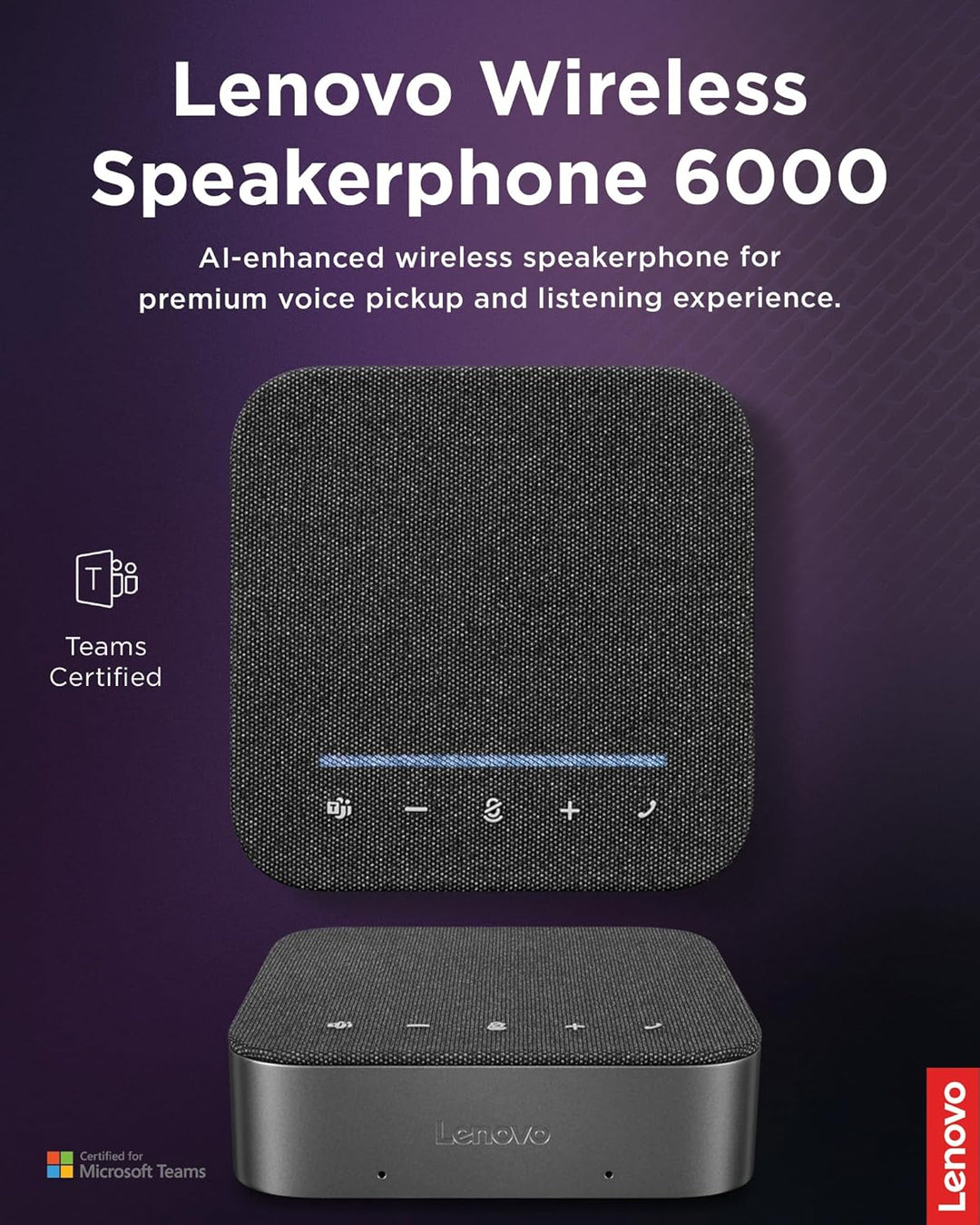 Lenovo Wireless Speakerphone 6000, Kabellos, Bluetooth 5.3, 8 Beamforming-Mikrofone, KI-Geräuschunte